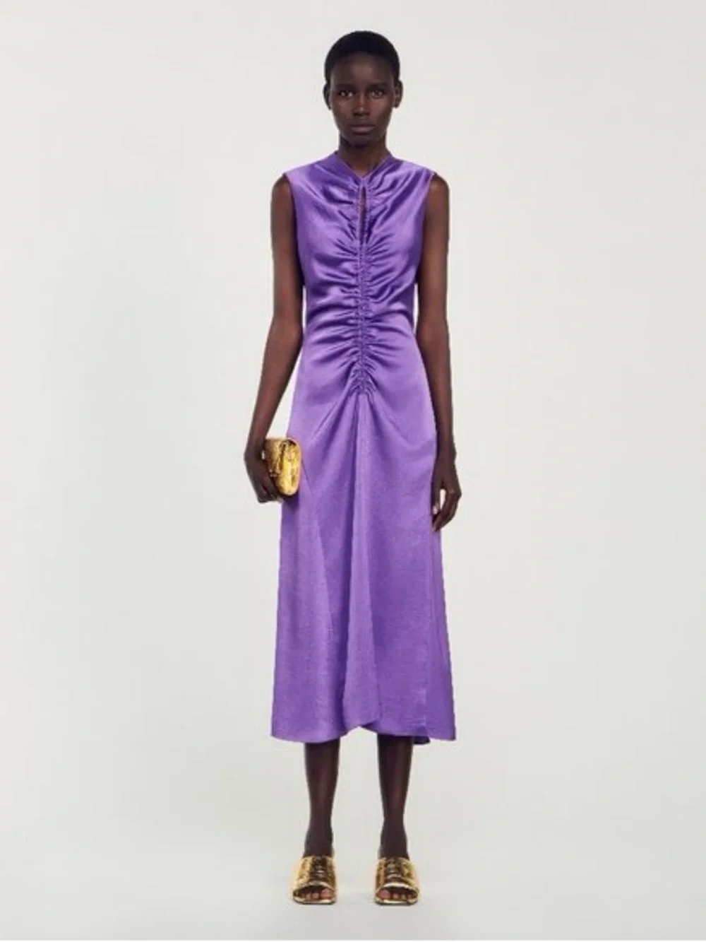 Sandro Titanic Satin Ruched Purple Dress size 36 (US 4) - Picture 1 of 12